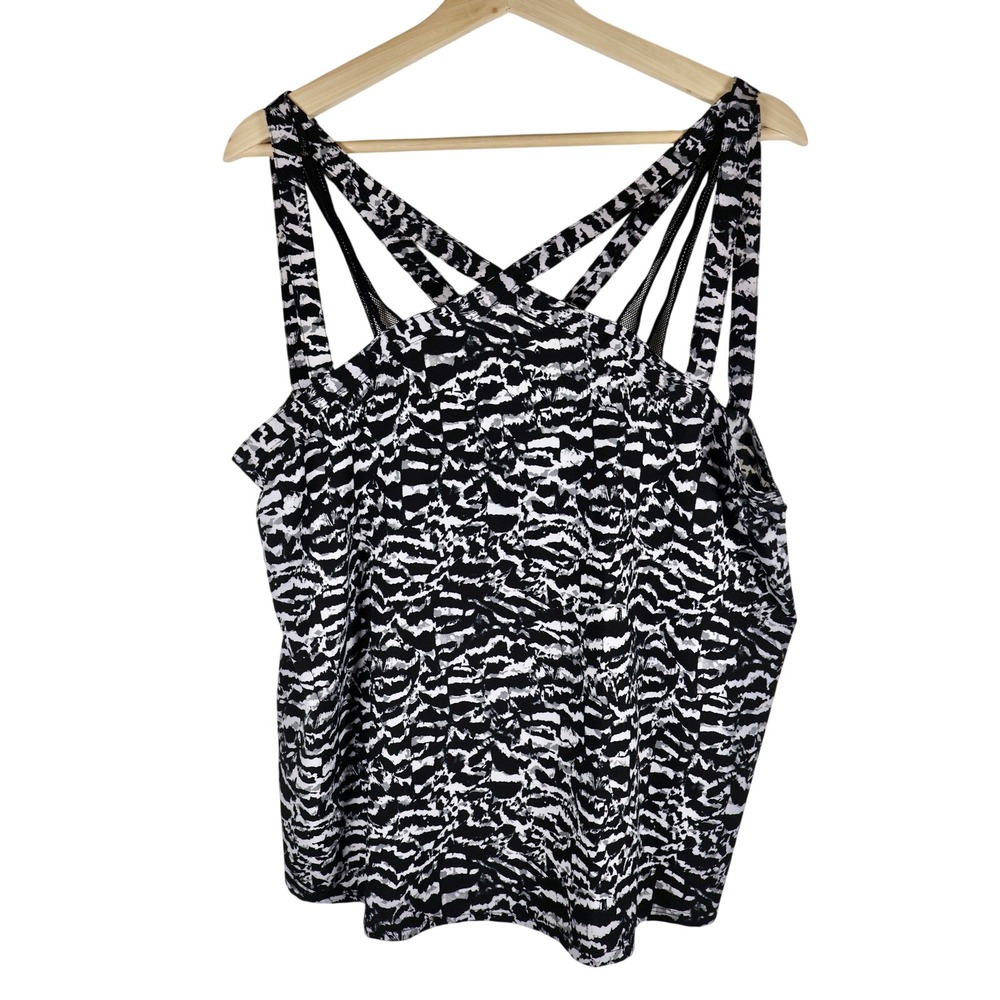 Fabletics Womens XL Black‎ White Animal Print Strappy Mesh Back Active Tank Top